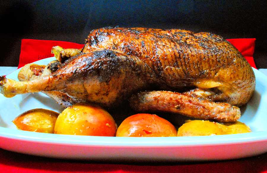 roast duck with wild rice stuffing